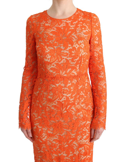 Dolce & Gabbana Elegant Long-Sleeve Full-Length Orange Sheath Dress