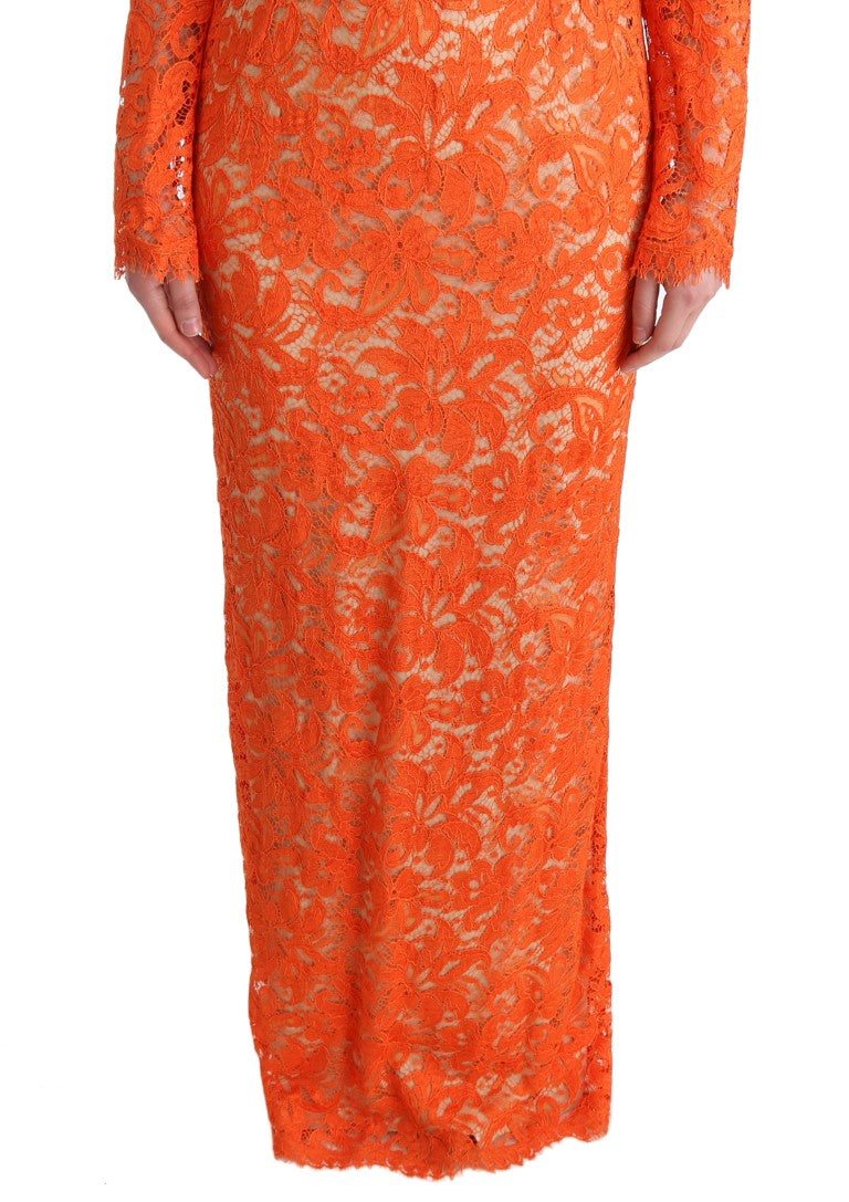 Dolce & Gabbana Elegant Long-Sleeve Full-Length Orange Sheath Dress