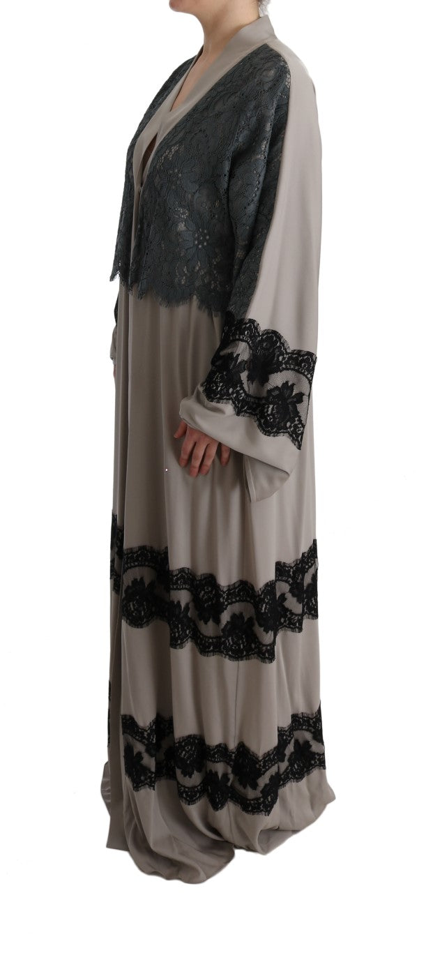 Dolce & Gabbana Elegant Gray Cape Kaftan Dress with Lace Detail