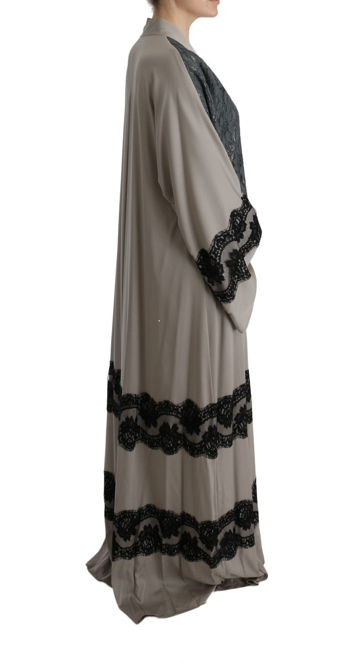 Dolce & Gabbana Elegant Gray Cape Kaftan Dress with Lace Detail