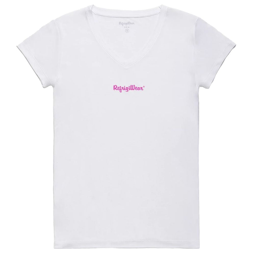 Refrigiwear Elegant V-Neck Logo Tee in Pristine White