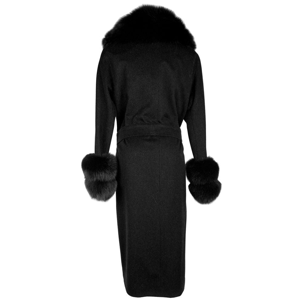 Made in Italy Elegant Virgin Wool Coat with Luxe Fox Fur Trim