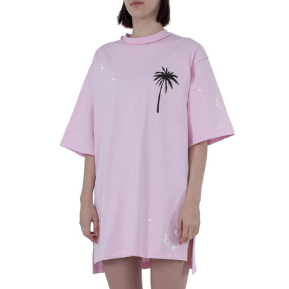 Comme Des Fuckdown Chic Pink Cotton T-Shirt Dress with Unique Print