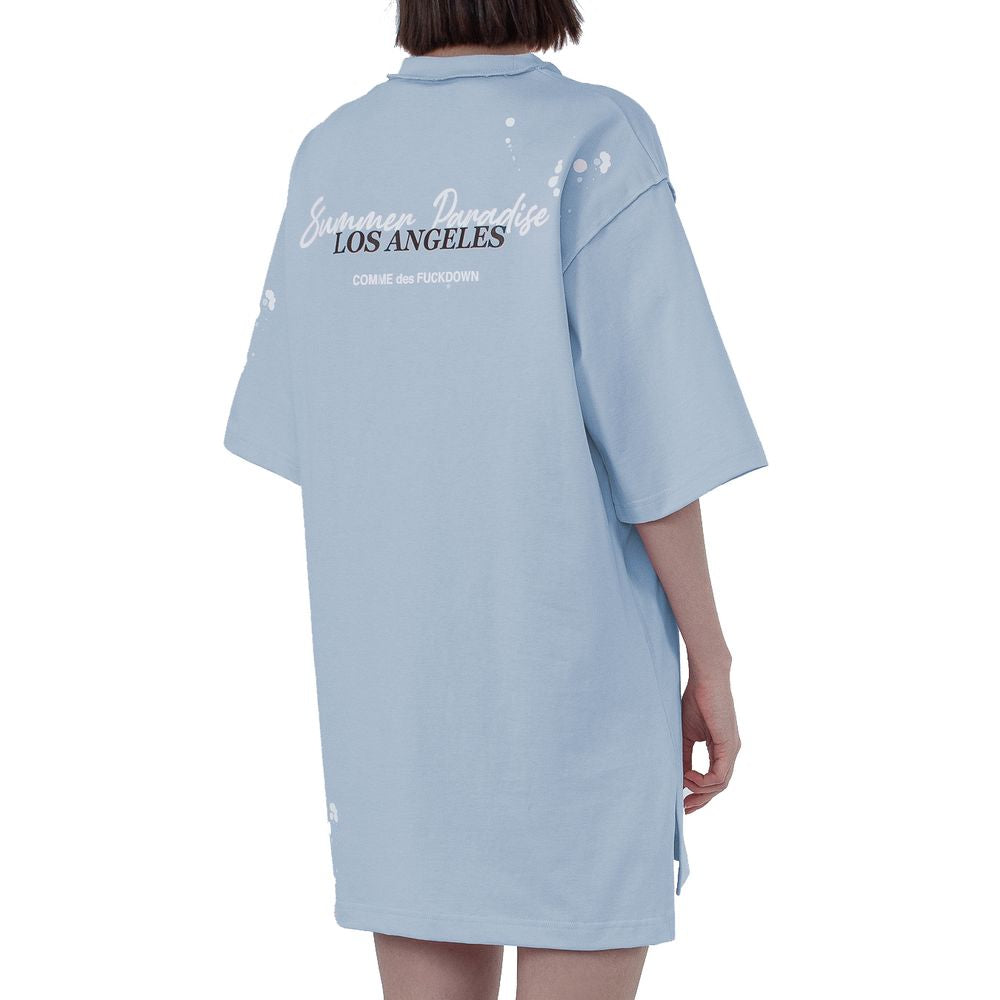 Comme Des Fuckdown Elegant Cotton T-Shirt Dress in Light Blue