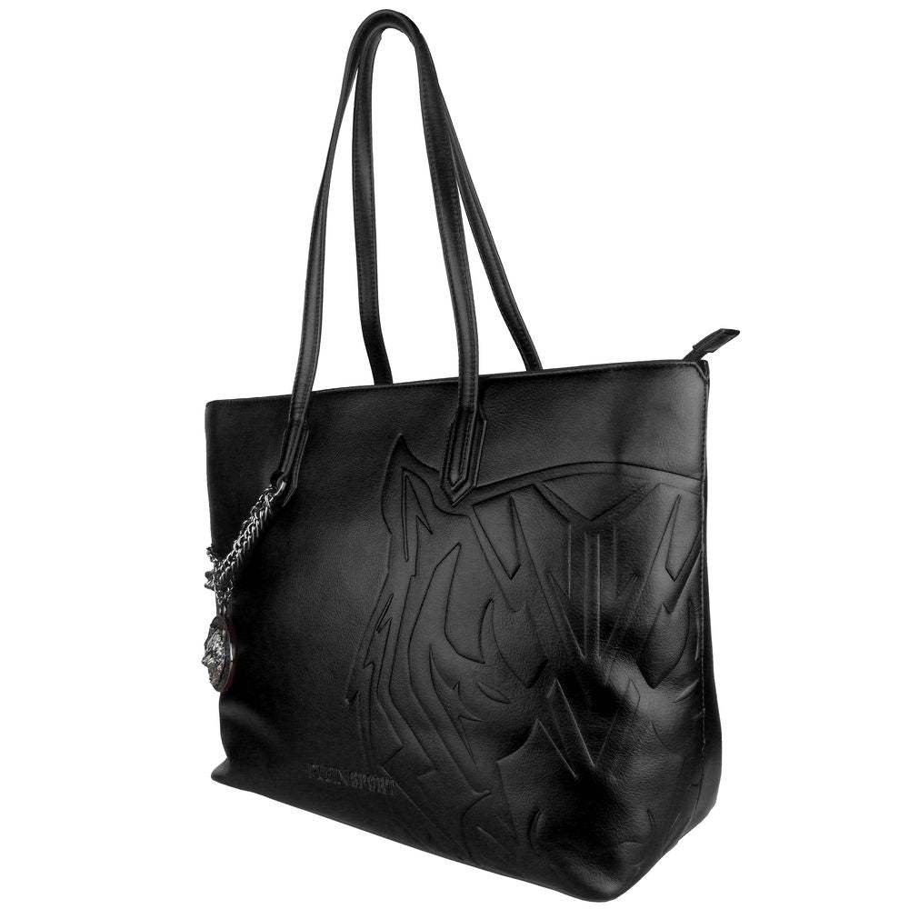 Plein Sport Chic Black Eco-Leather Shopper Tote