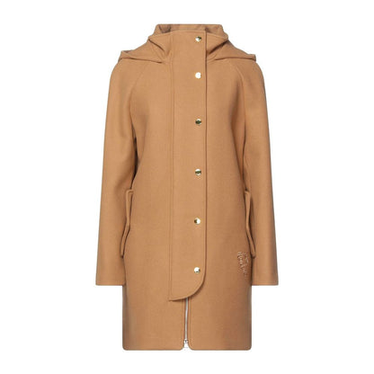 Love Moschino Elegant Brown Wool Blend Coat with Golden Accents