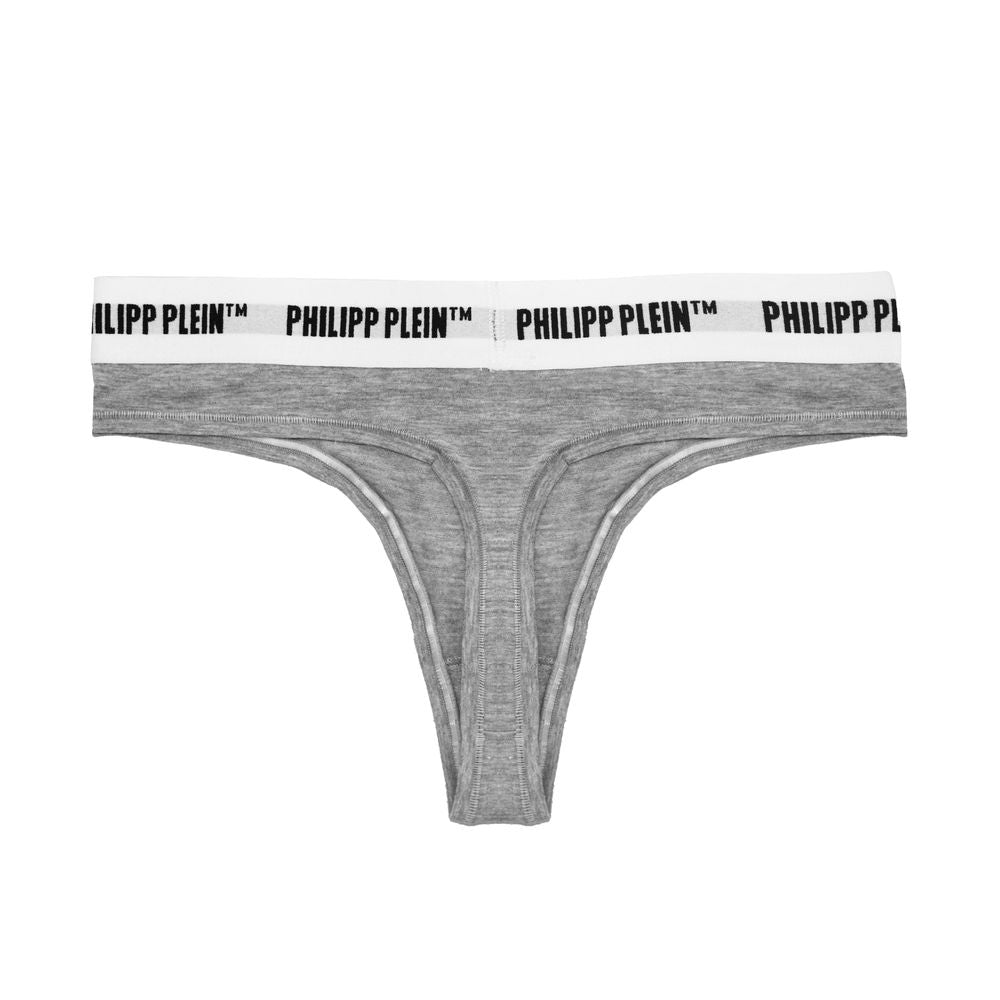 Philipp Plein Chic Gray Logo Waistband Thong Set