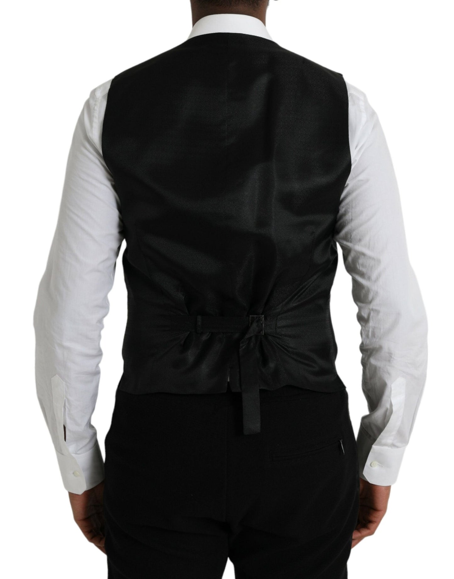 Dolce & Gabbana Black Wool Waistcoat Dress Formal Vest