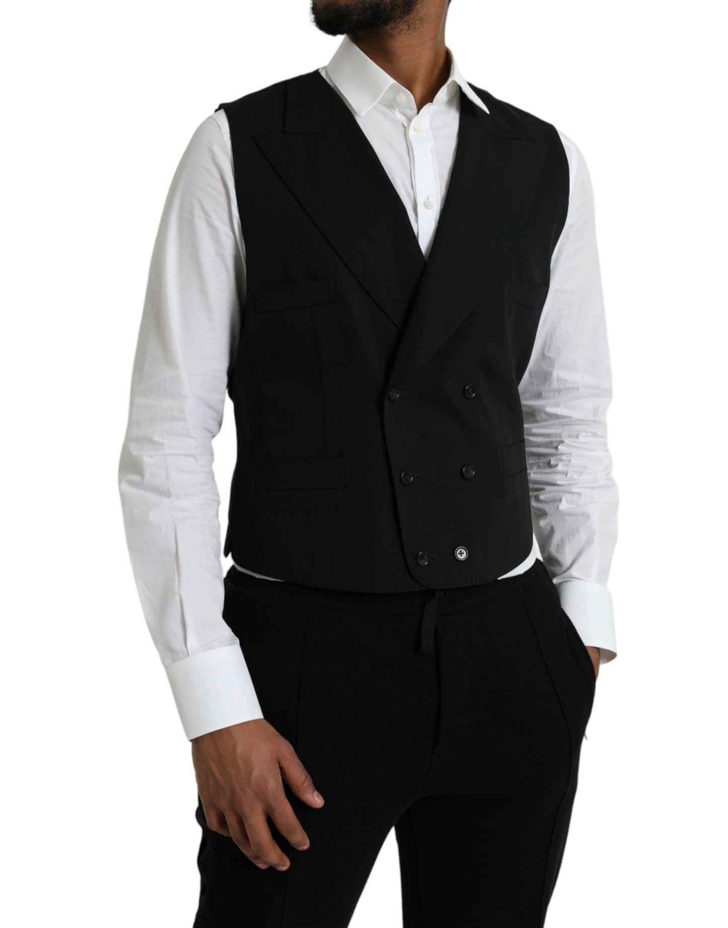 Dolce & Gabbana Black Wool Waistcoat Dress Formal Vest