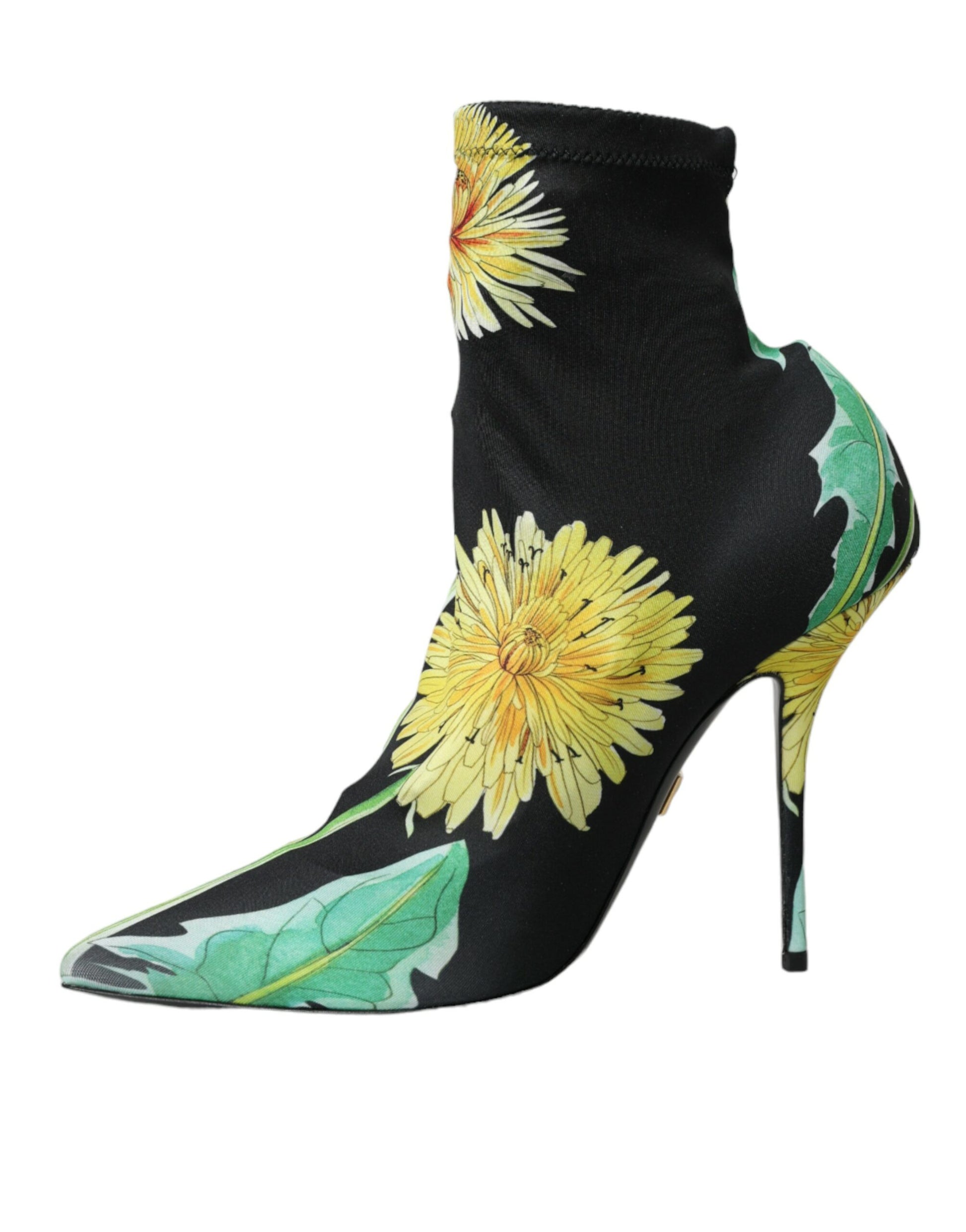 Dolce & Gabbana Black Floral Jersey Stretch Ankle Boots Shoes