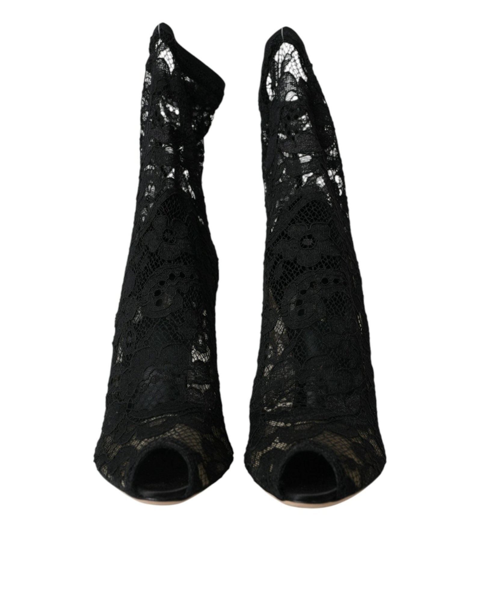 Dolce & Gabbana Black Stretch Taormina Lace Boots Shoes