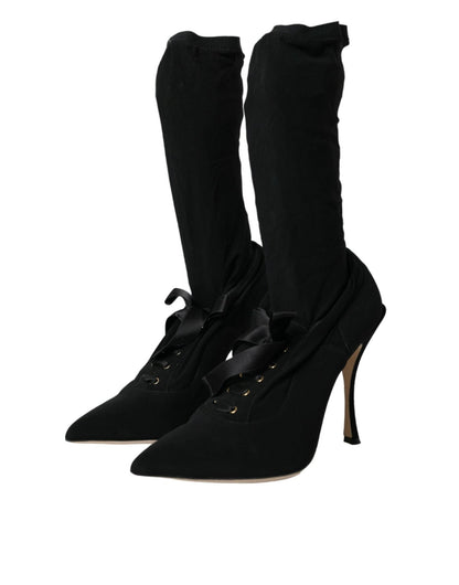 Dolce & Gabbana Black Stiletto Heels Mid Calf Boots Shoes