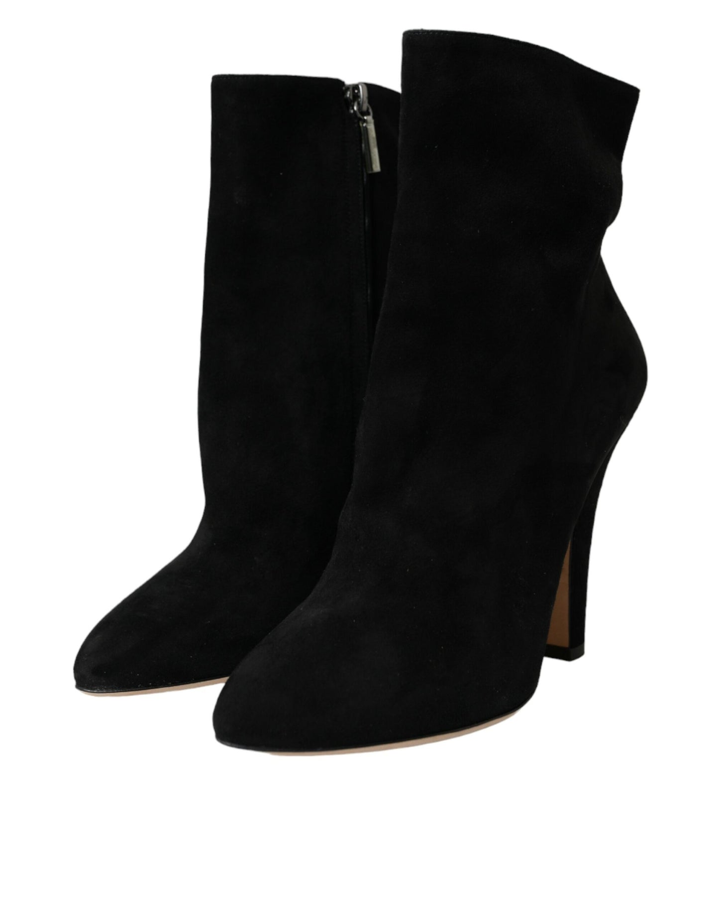 Dolce & Gabbana Black Suede Leather Ankle Heels Boots Shoes