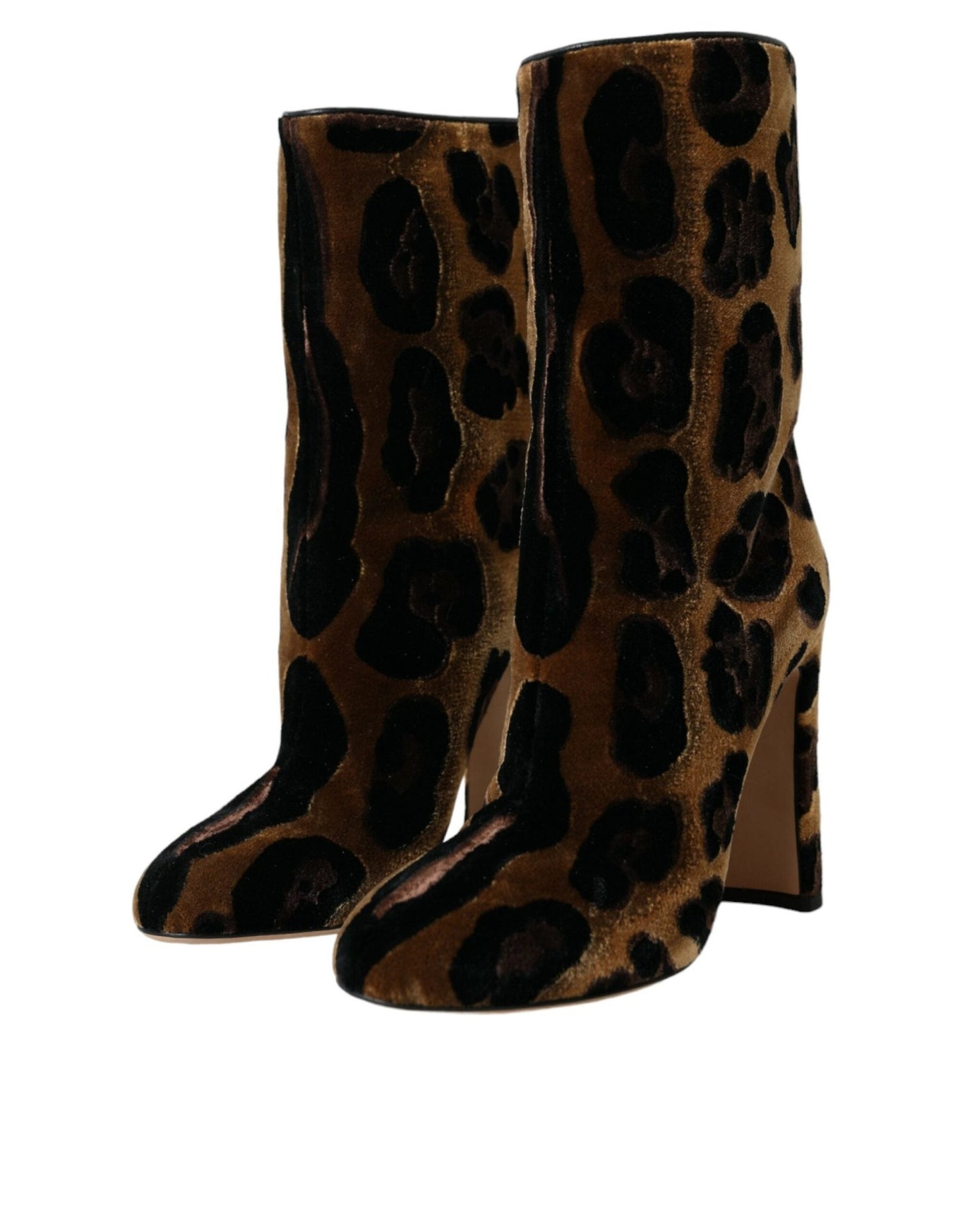 Dolce & Gabbana Brown Giraffe Leather Mid Calf Boots Shoes