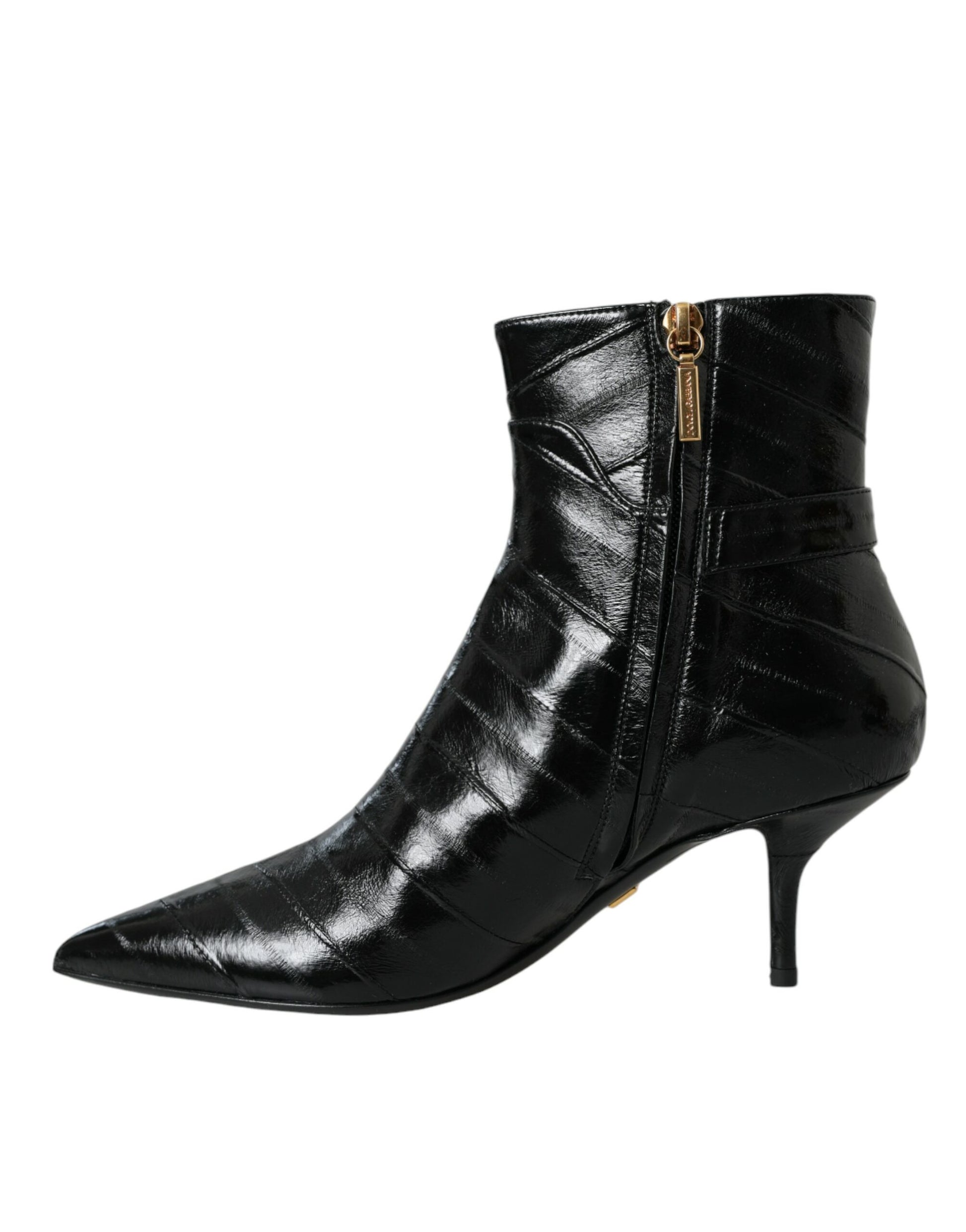 Dolce & Gabbana Black Eel Leather Logo Short Boots Shoes