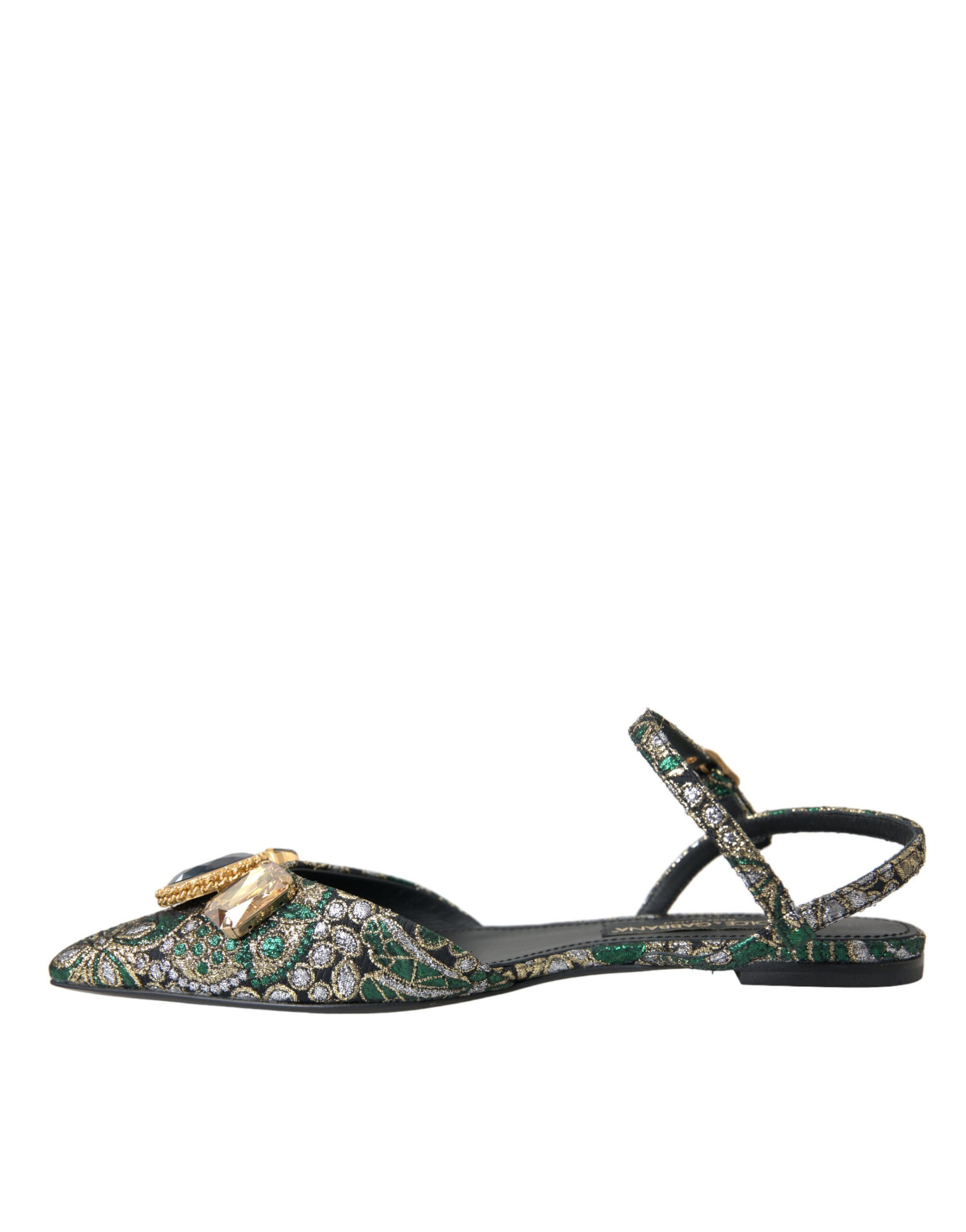 Dolce & Gabbana Multicolor Jacquard Crystal Slingback Sandals Shoes