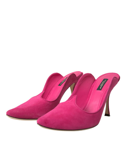 Dolce & Gabbana Fuchsia Suede Leather Mules Sandals Shoes