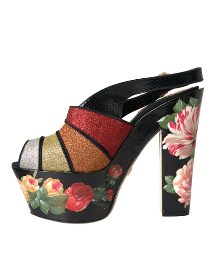 Dolce & Gabbana Multicolor Floral Crystal Platform Sandals Shoes