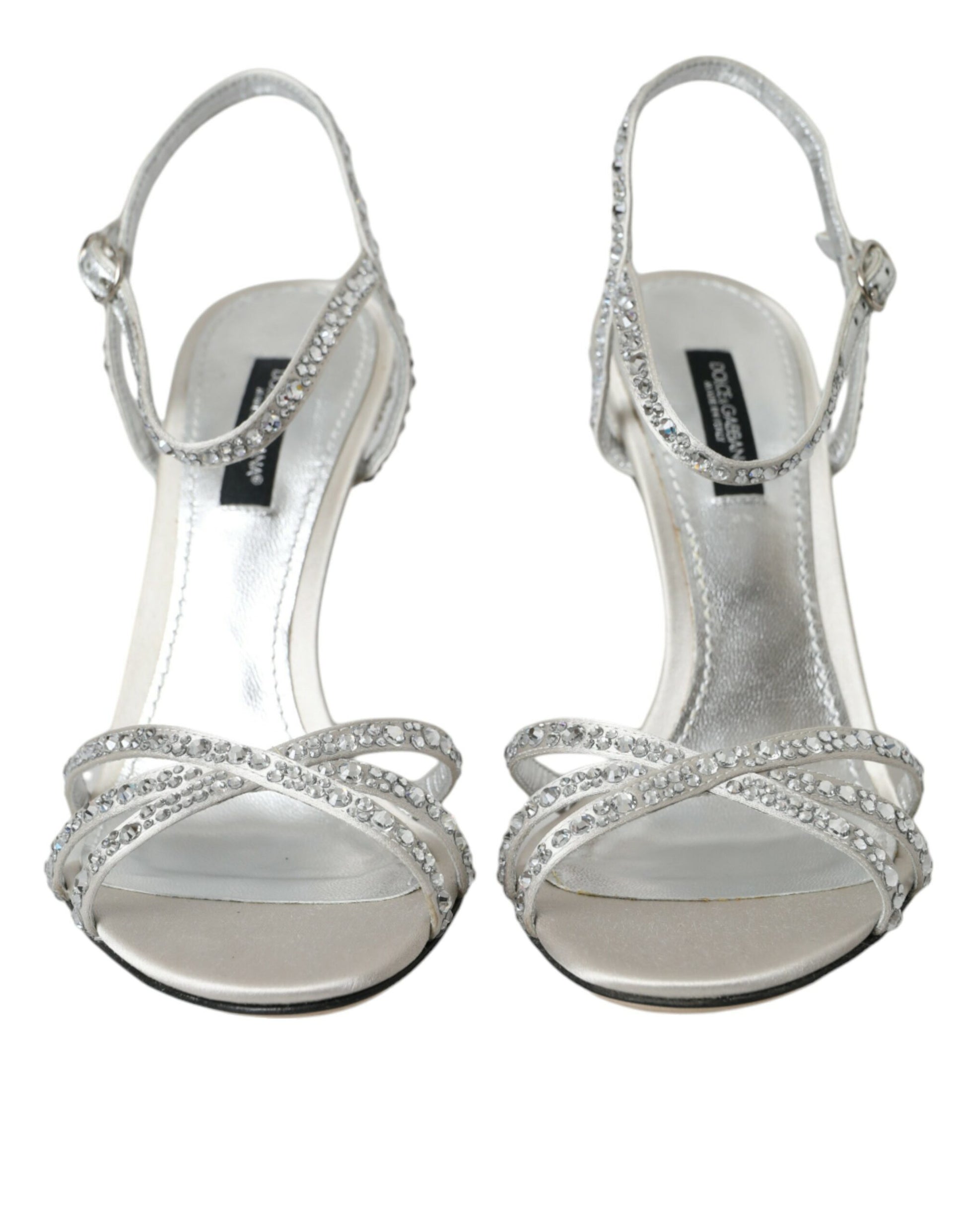 Dolce & Gabbana Silver Viscose Crystal Heels Sandals Shoes