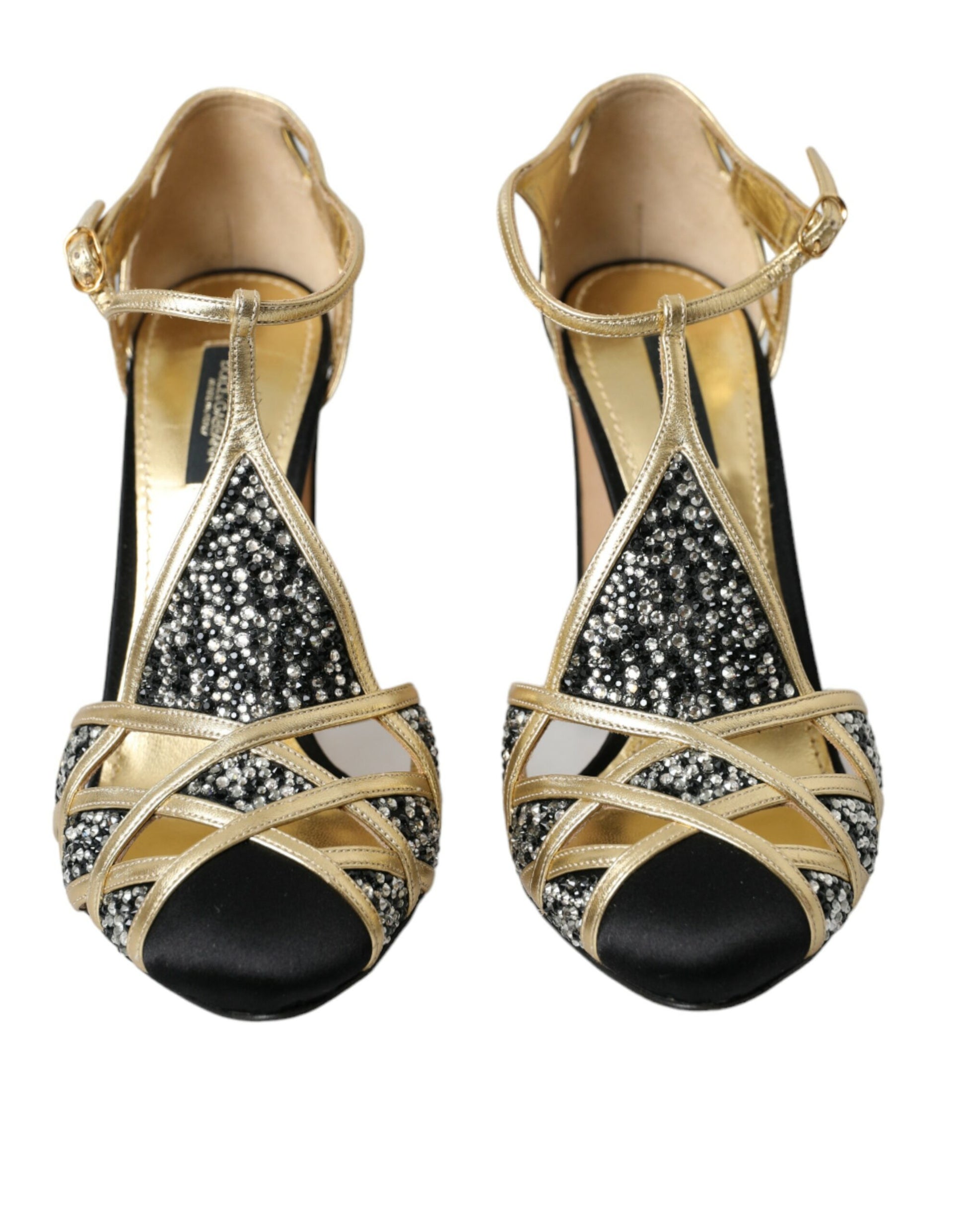 Dolce & Gabbana Black Suede Gold Embellished Heels Pump Shoes