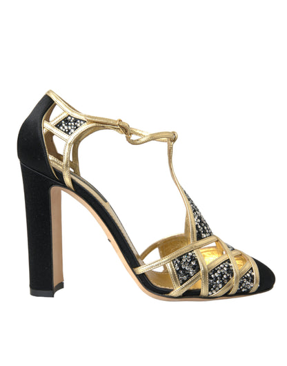 Dolce & Gabbana Black Suede Gold Embellished Heels Pump Shoes