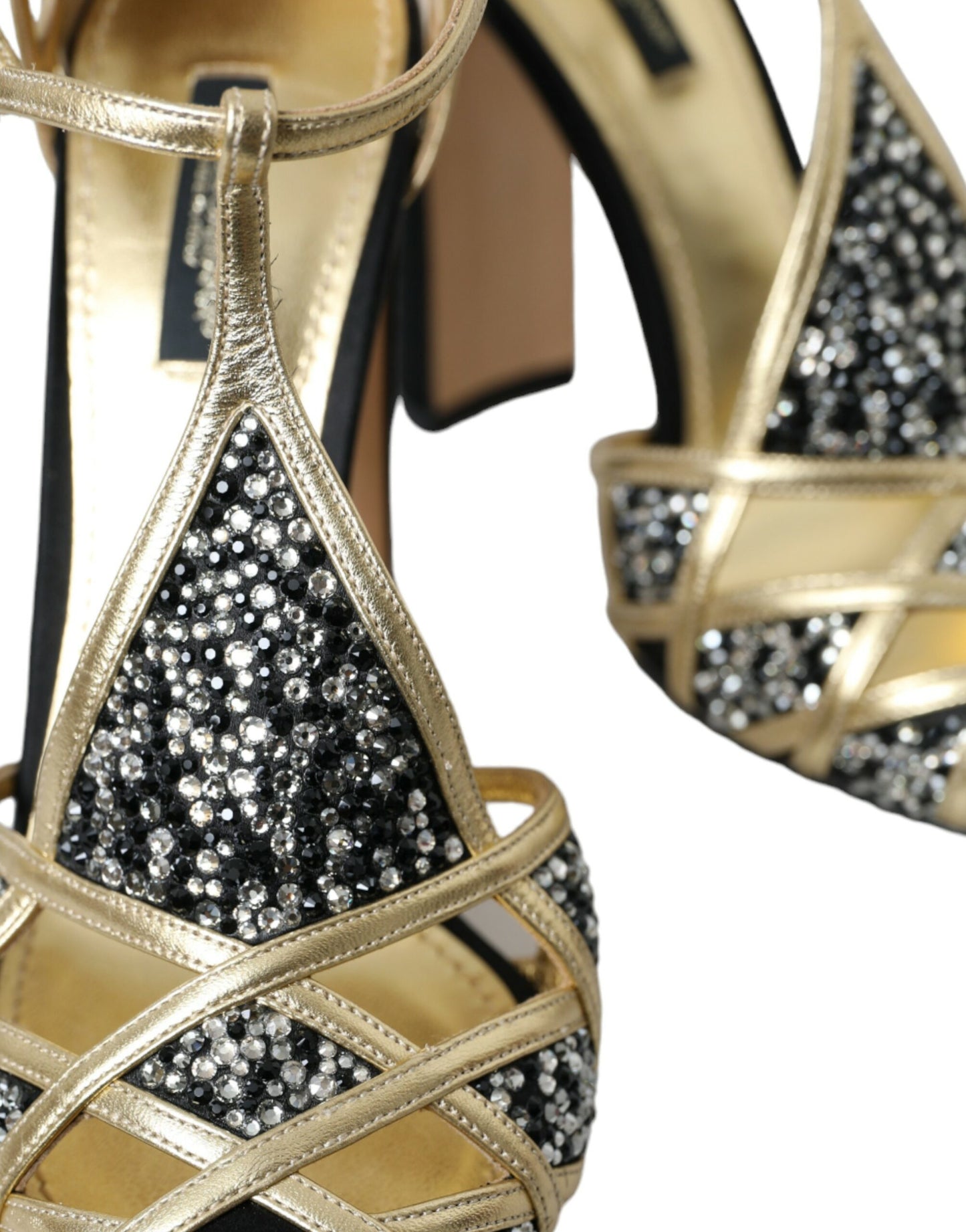 Dolce & Gabbana Black Suede Gold Embellished Heels Pump Shoes