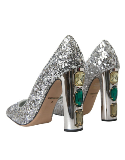 Dolce & Gabbana Silver Sequin Embellished Heels Pumps Shoes