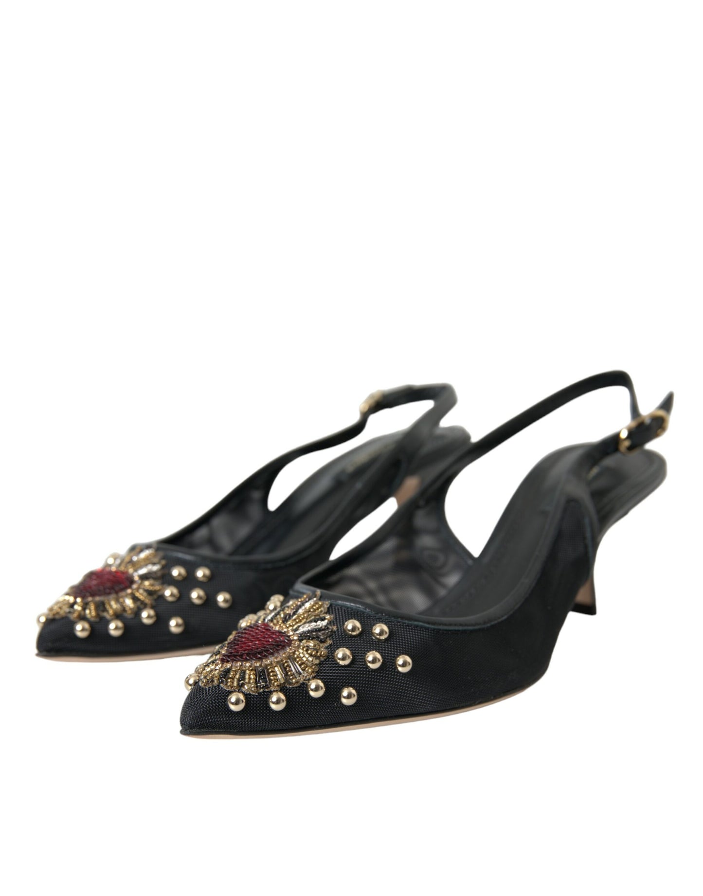 Dolce & Gabbana Black Mesh Embellished Heel Slingbacks Shoes