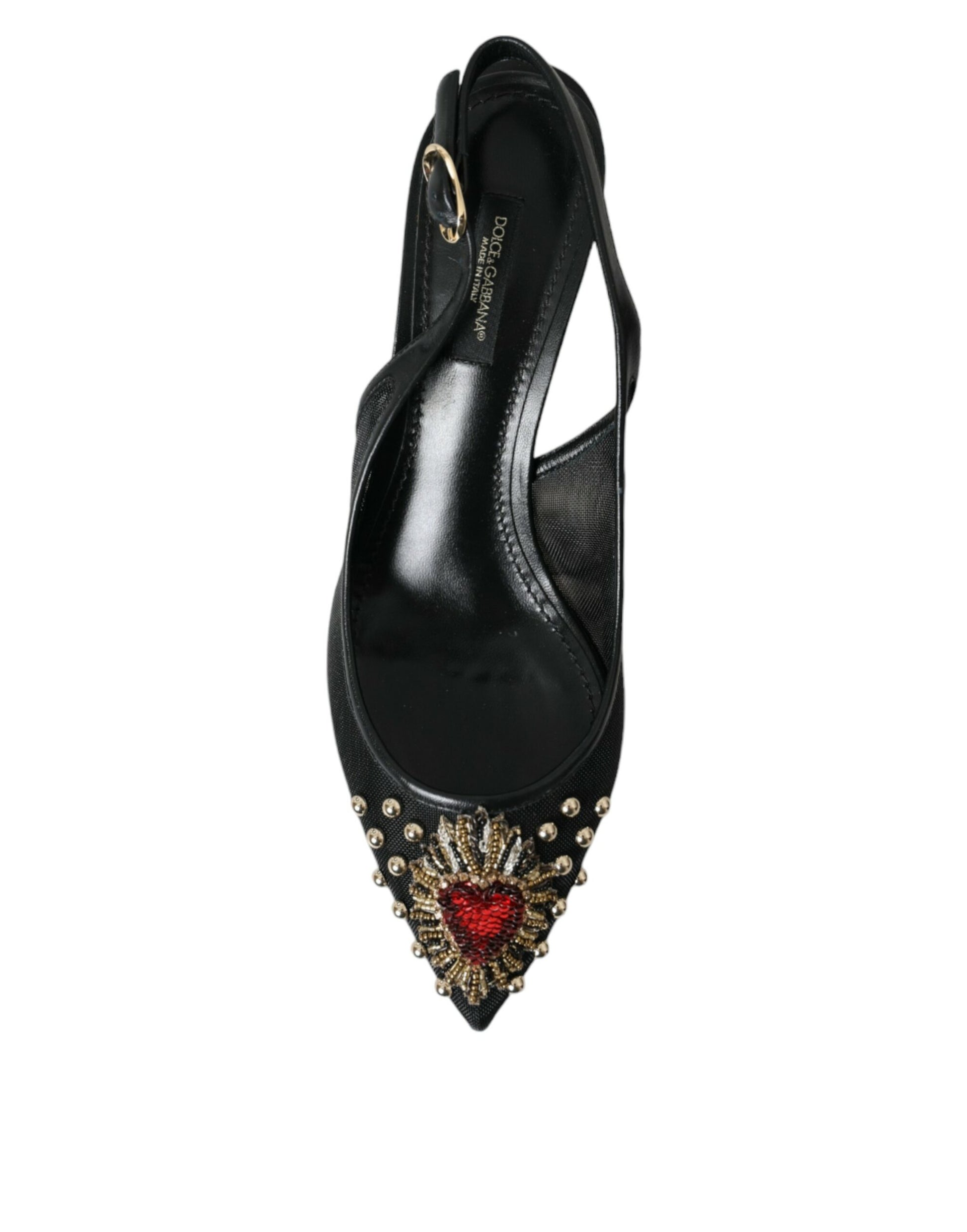 Dolce & Gabbana Black Mesh Embellished Heel Slingbacks Shoes