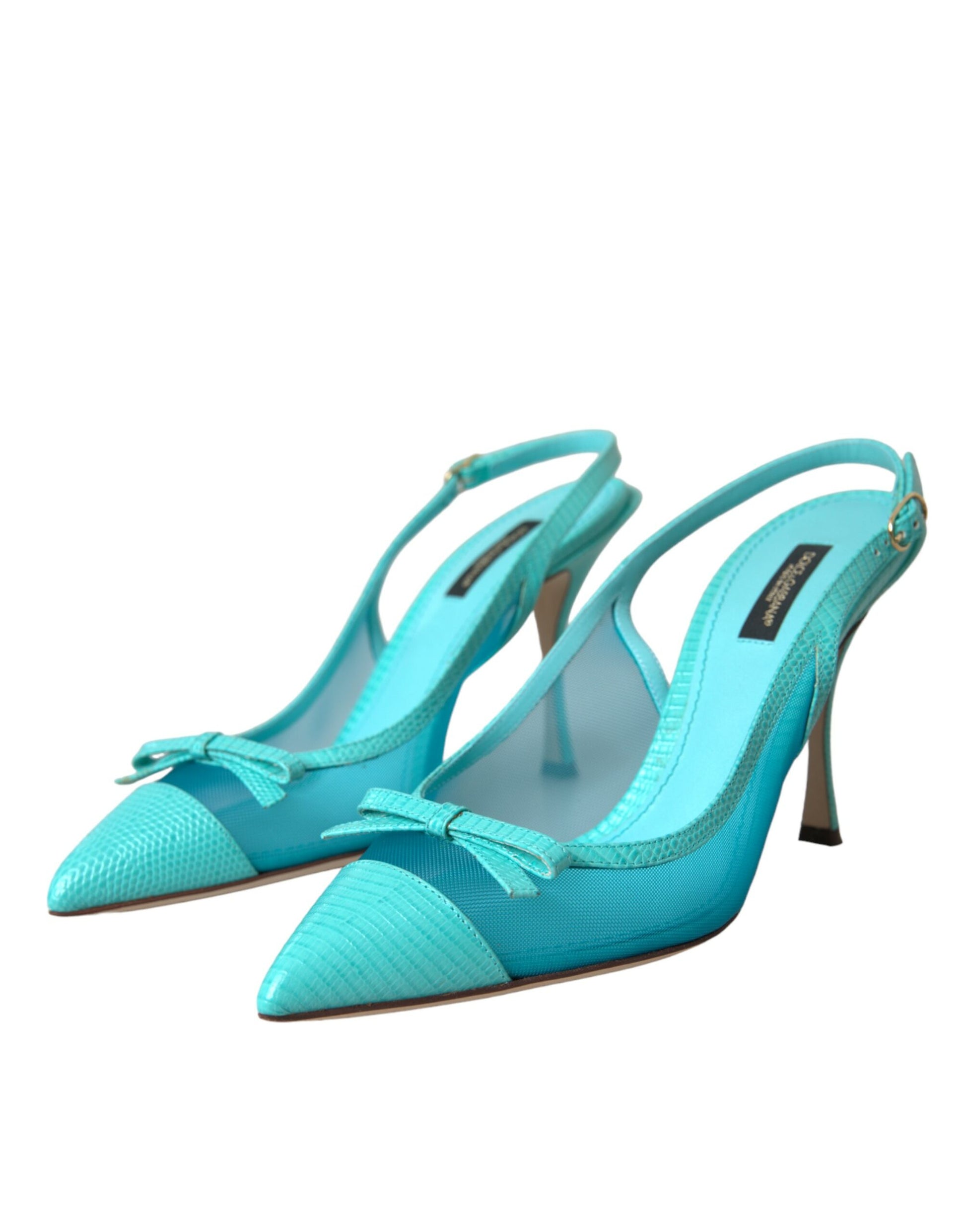 Dolce & Gabbana Blue Leather Mesh High Heels Slingback Shoes