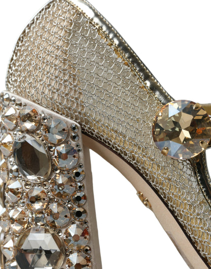 Dolce & Gabbana Gold Mesh Crystal Mary Jane Pumps Heels Shoes