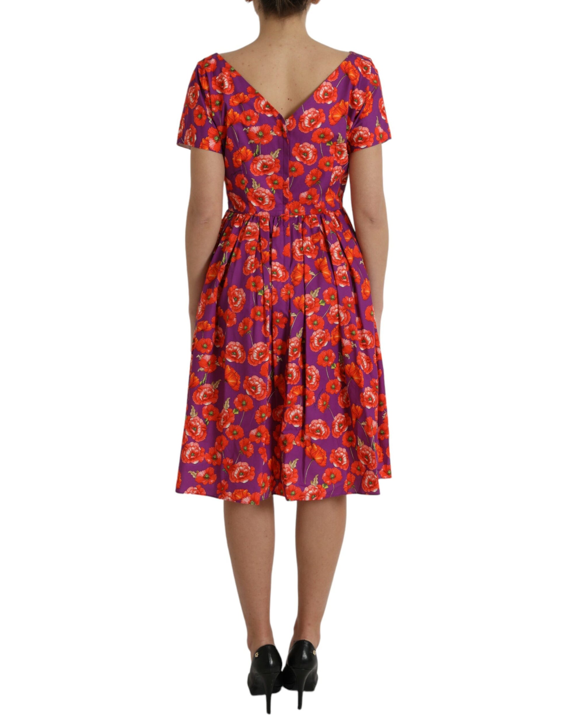 Dolce & Gabbana Multicolor Floral Cotton A-line Knee Length Dress