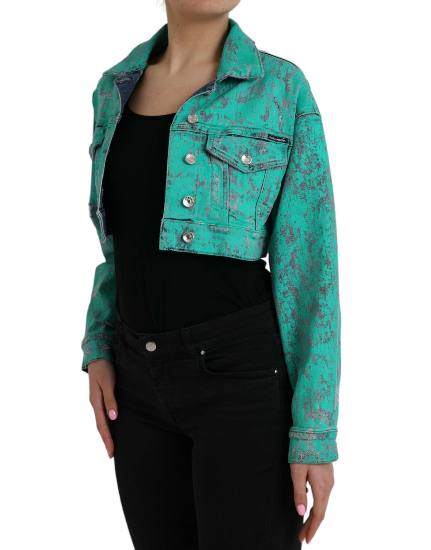 Dolce & Gabbana Green Cotton Tie Dye Cropped Cropped Denim Jacket