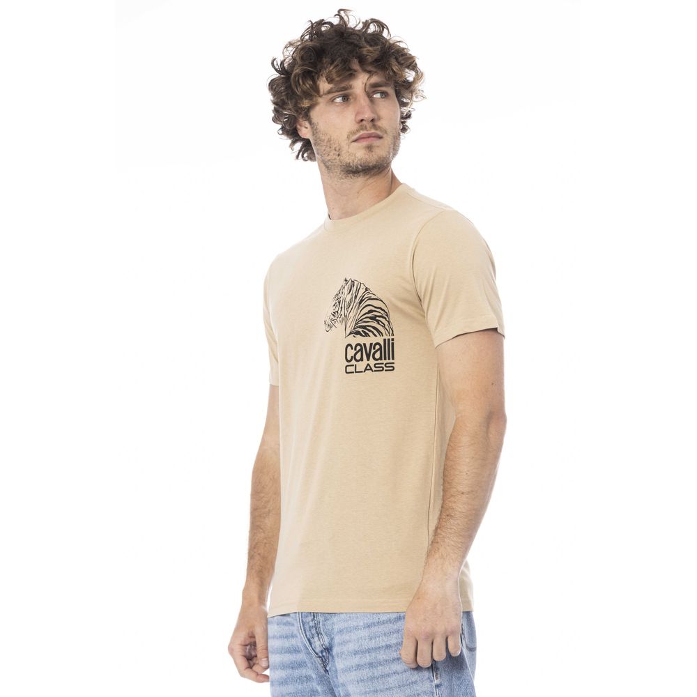 Cavalli Class Beige Cotton Men T-Shirt