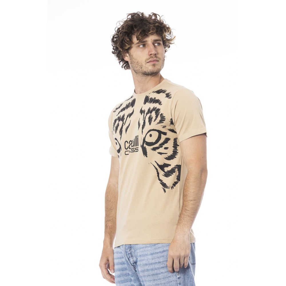 Cavalli Class Beige Cotton Men T-Shirt