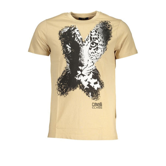 Cavalli Class Beige Cotton T-Shirt - PANTERA STORES