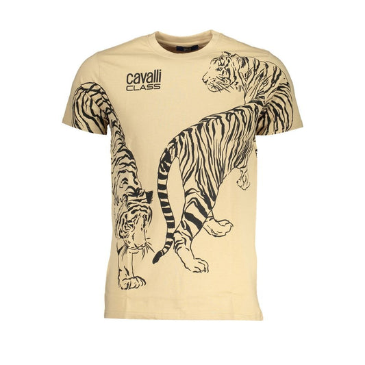 Cavalli Class Beige Cotton T-Shirt - PANTERA STORES