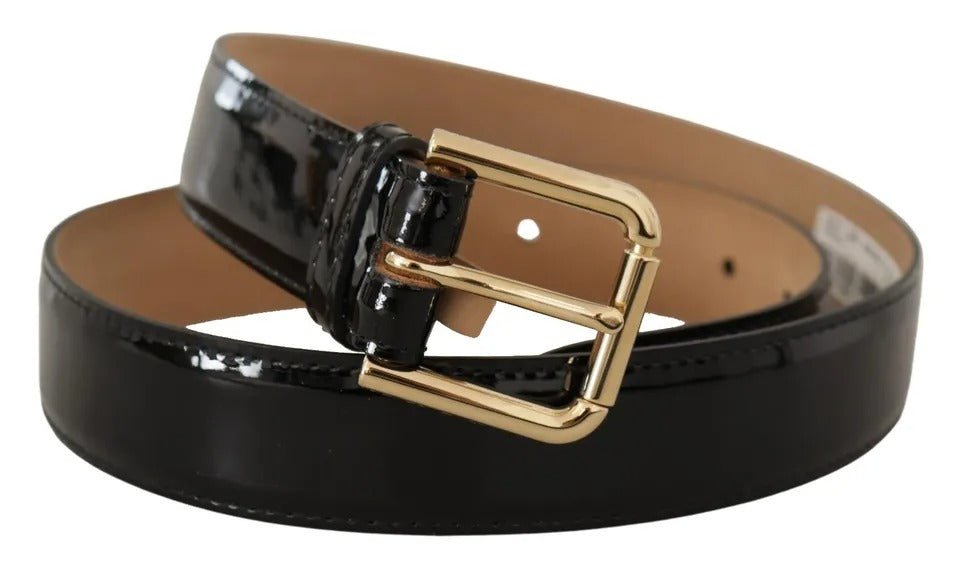 Dolce & Gabbana Black Leather Gold Metal Logo Engraved Buckle Belt