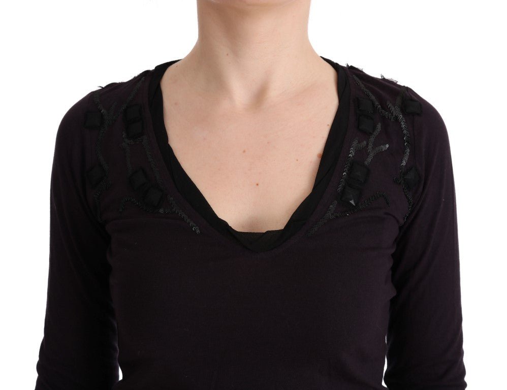 Costume National Elegant Purple V-Neck Blouse Tee