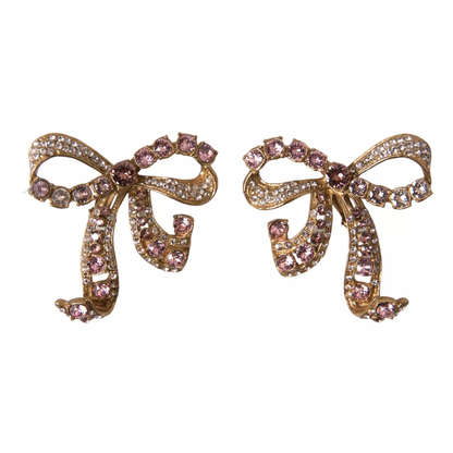 Dolce & Gabbana Gold Brass Pink Clear Crystal Bow Fiocchi Christmas