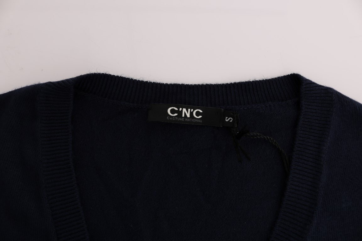 Costume National Elegant Blue V-Neck Sweater