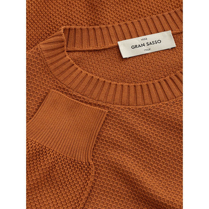 Gran Sasso Elegant Cotton Crewneck Sweater in Rich Brown