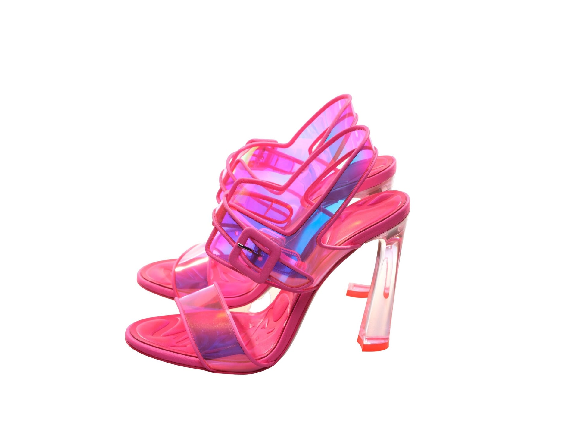 Christian Louboutin Loubi Duniss 100 Neon Fluoro Pink Strappy High Heels