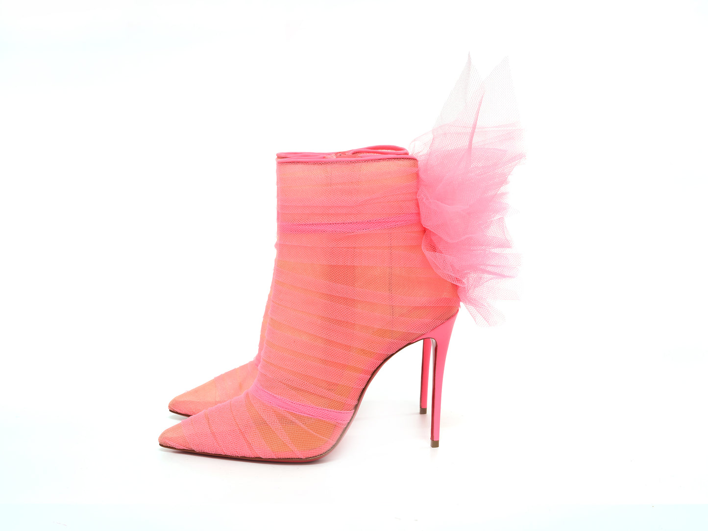 Christian Louboutin Libellibooty 100 Bubble Gum Pink Mesh and Leather High Heel Boots