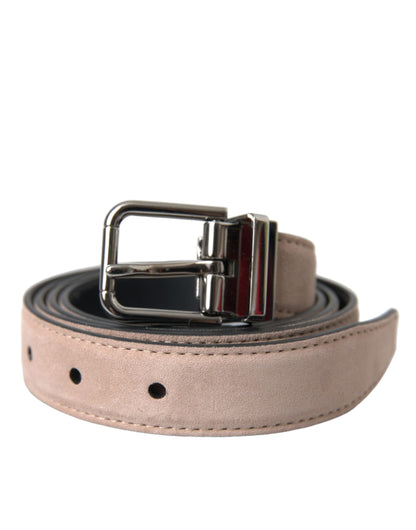 Dolce & Gabbana Beige Suede Leather Silver Buckle Belt Men