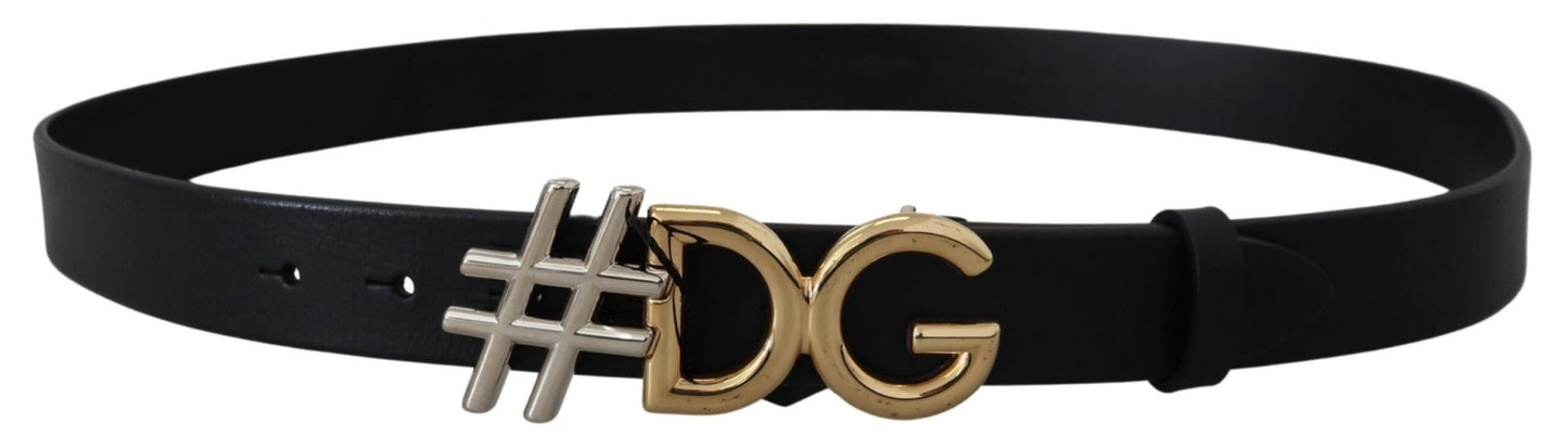 Dolce & Gabbana Black Leather Metal #DG Logo Buckle Belt - PANTERA STORES