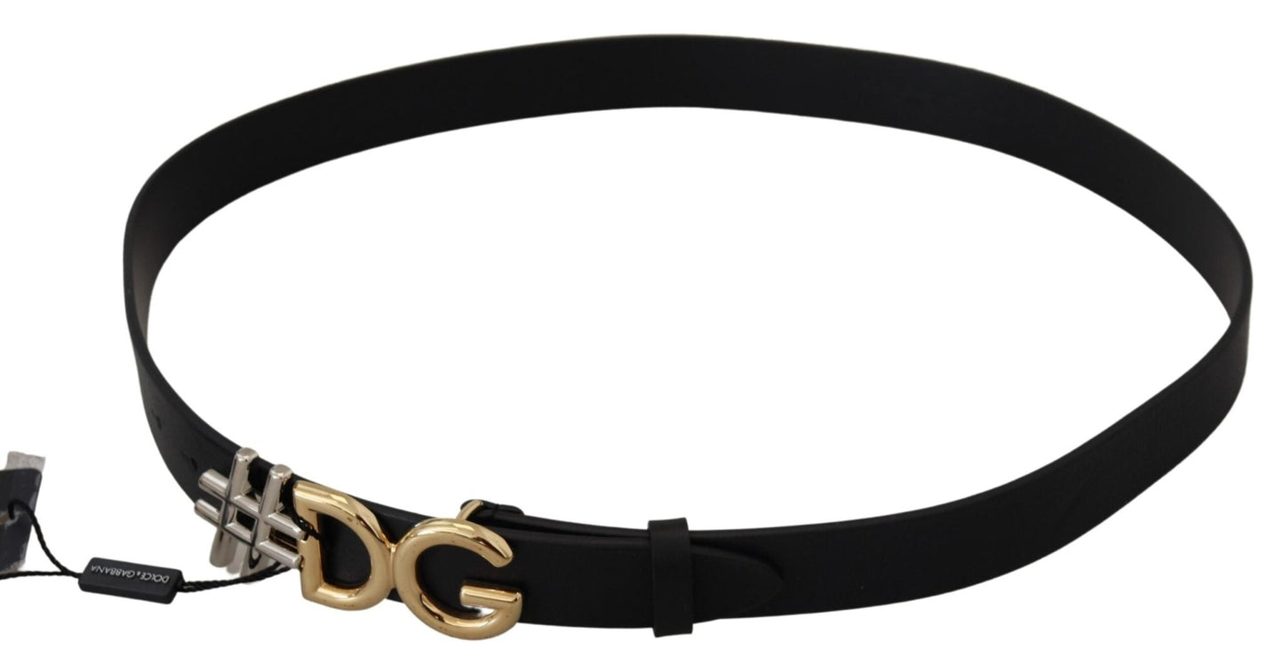 Dolce & Gabbana Black Leather Metal #DG Logo Buckle Belt - PANTERA STORES