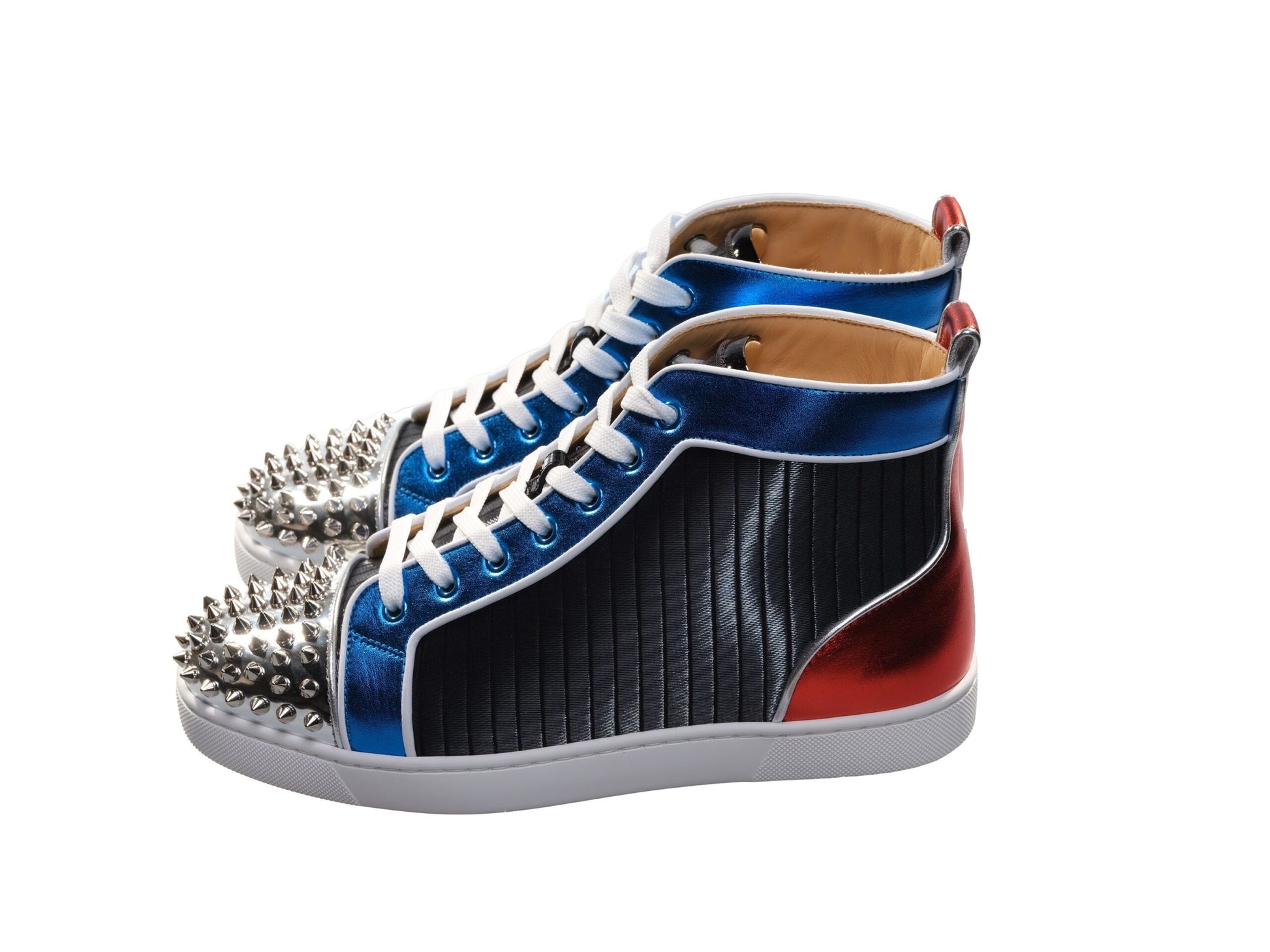 Christian Louboutin Louis Spikes Orlato Flat Multi Coloured Leather High Top Sneakers