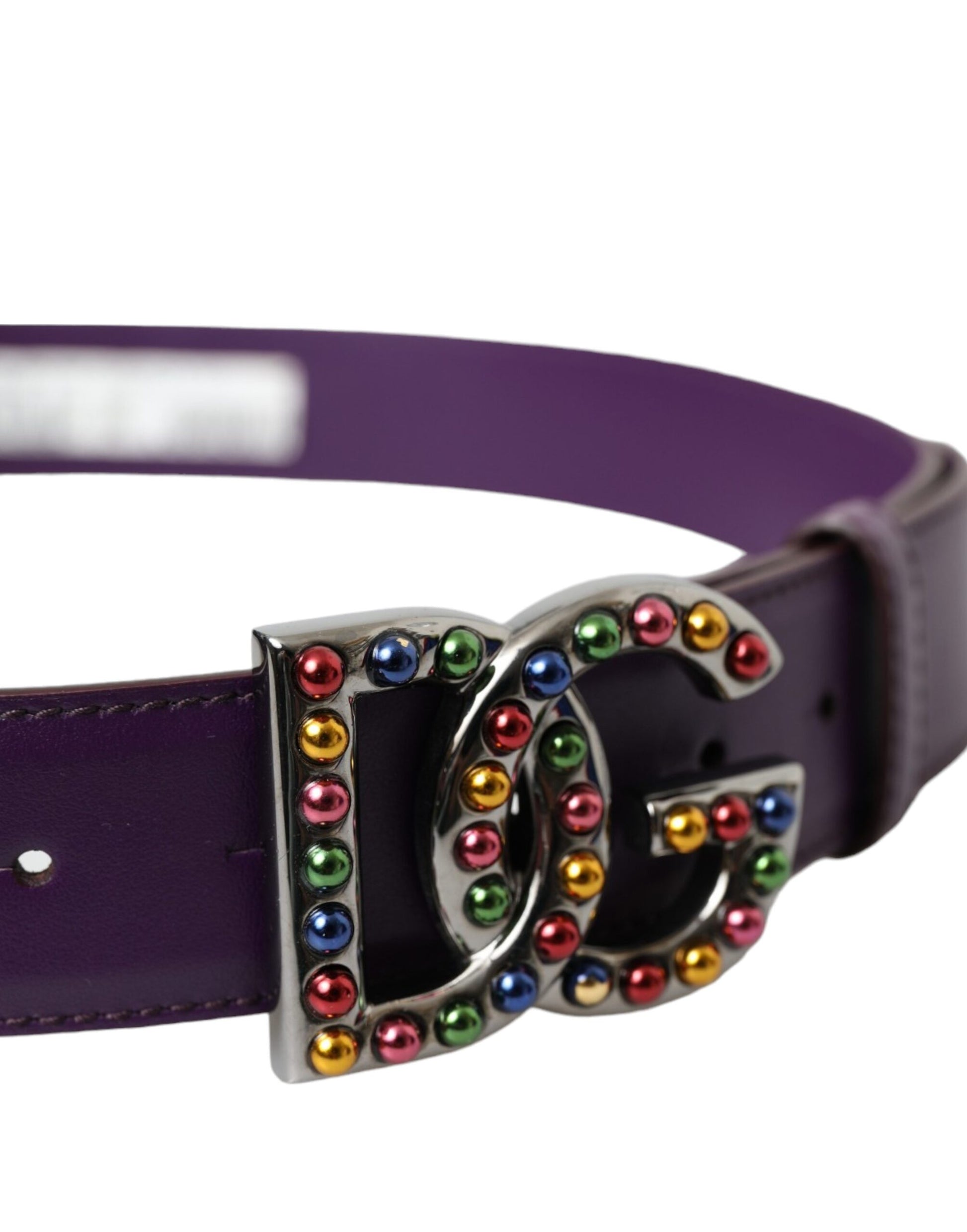 Dolce & Gabbana Purple Leather DG Logo Studs Metal Buckle Belt