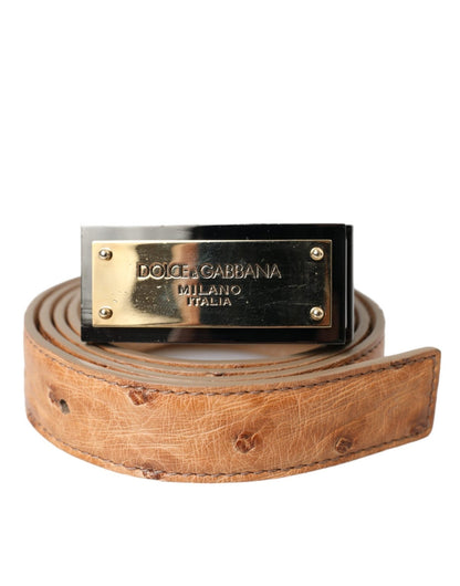 Dolce & Gabbana Beige Leather Gold Logo Engraved Buckle Belt